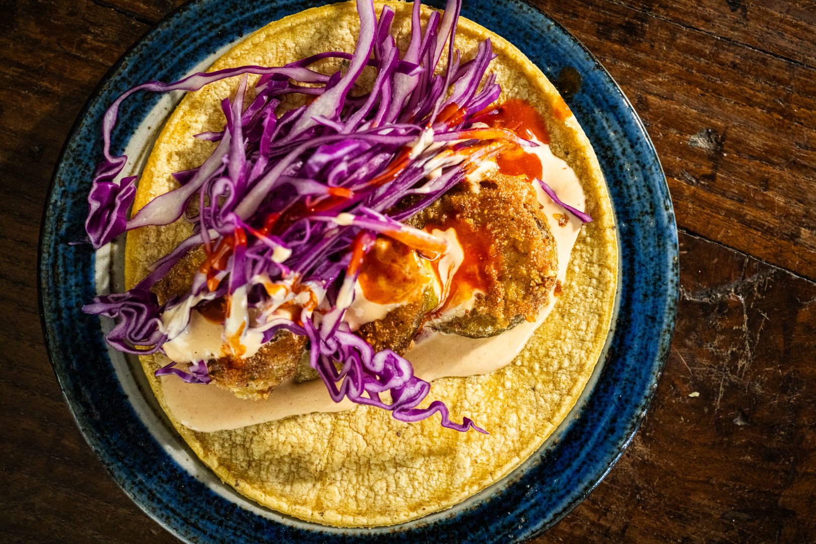 Fried green tomatillo tacos