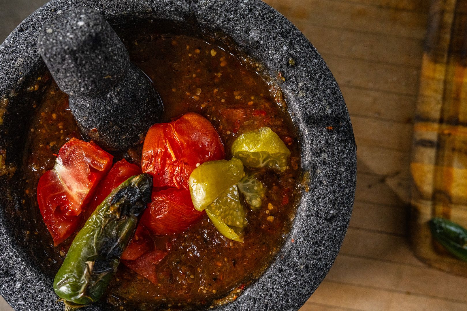 Molcajete with salsa roja