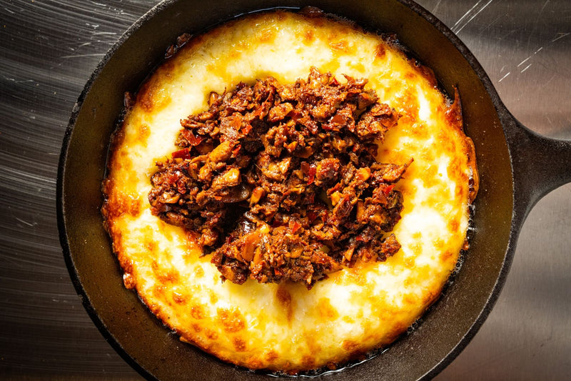 Chorizo style mushroom queso fundido