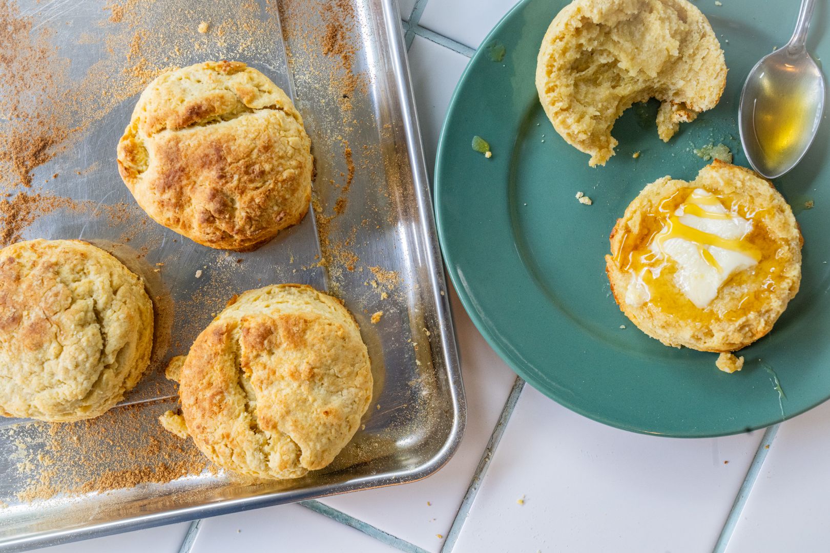 Cornbread Biscuits Topped with Honey 