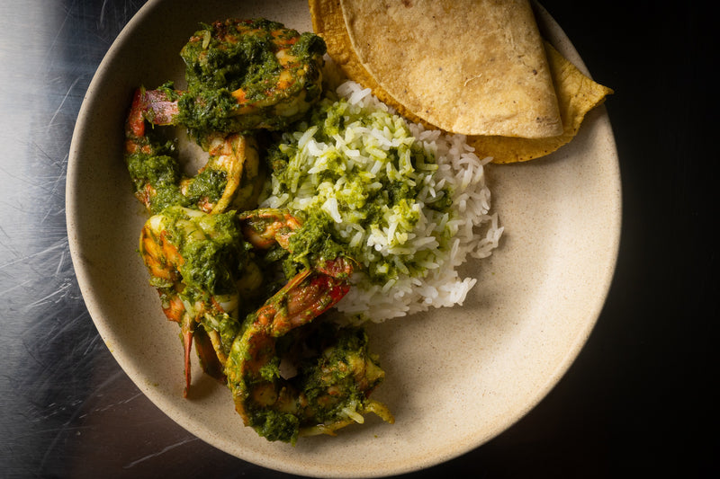 Chimichurri de gambas de Tony Ortiz = Una comida primaveral perfecta
