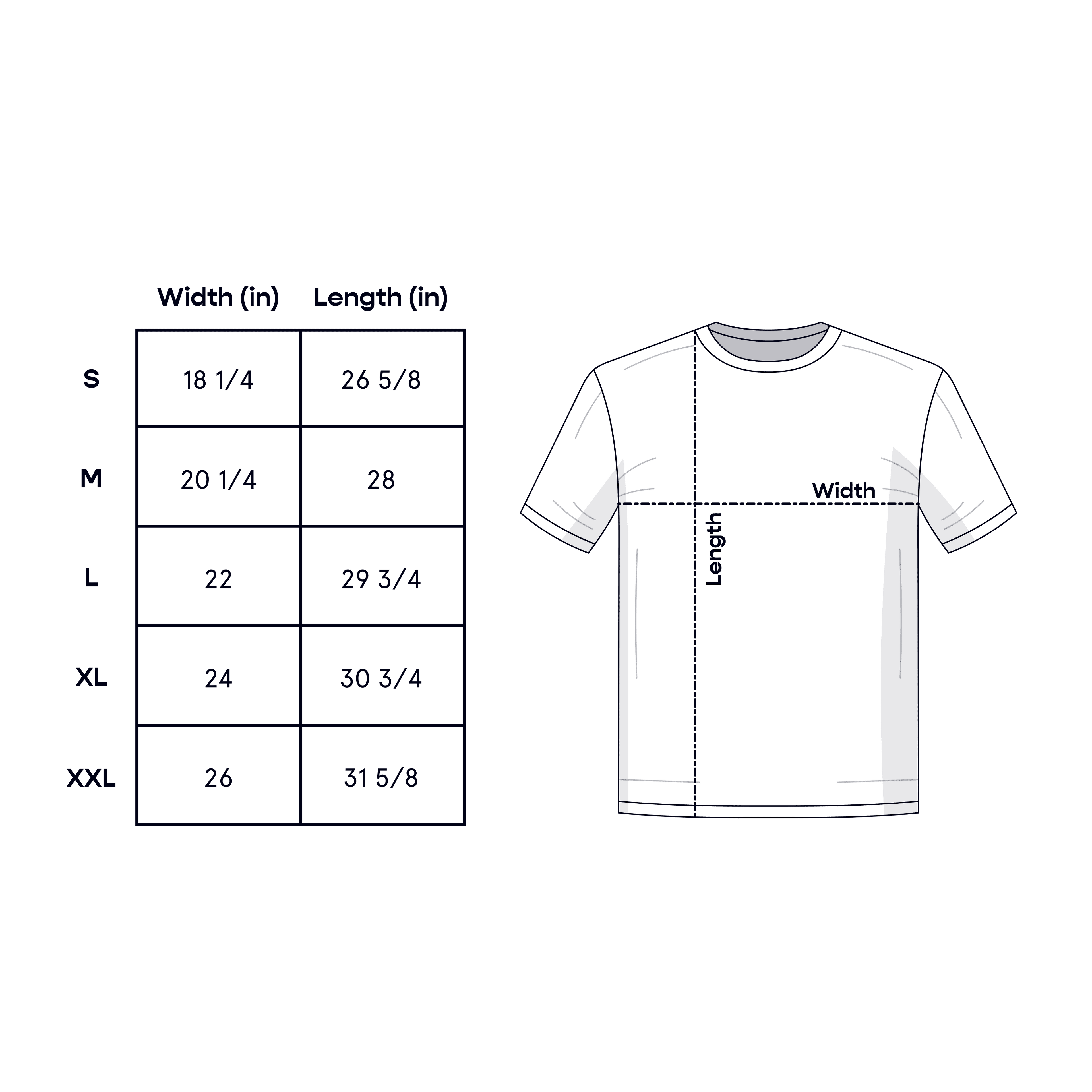 Tabla de tallas - Camiseta Comfort Colors