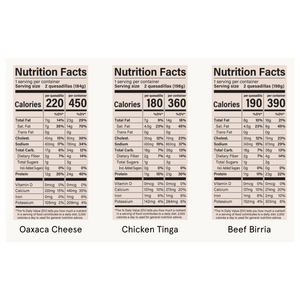 Nutrition facts for Masienda Quesadillas | #5 of #5