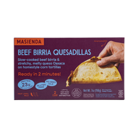 Masienda Beef Birria Quesadillas packaging with a hand holding a quesadilla